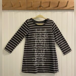 Tea Collection Long Sleeve Striped Floral Pullover Cotton Dress Grey Size 3